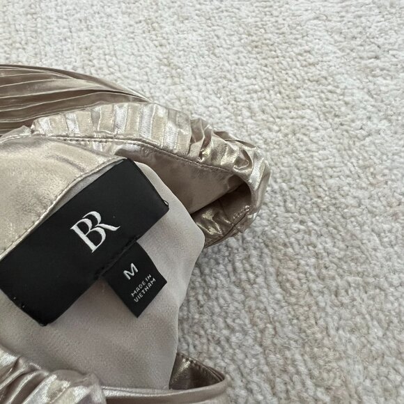 Banana Republic Lena V Neck Sleeveless Pleated Blouse Top M Gold Festive Holiday - Picture 2 of 7